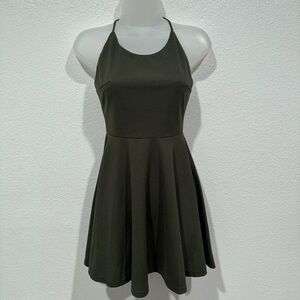 NWT fashion q green lace up a line fit & flare cami spaghetti strap skater dress